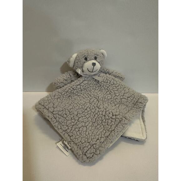 Blankets and Beyond Gray Teddy Bear Baby Lovey Sherpa Blankie Toy Bow Plush - Picture 2 of 7
